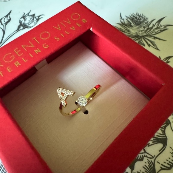Argento Vivo ring Adjustable A Initial Ring NEW in box sterling silver gold tone - Picture 1 of 3